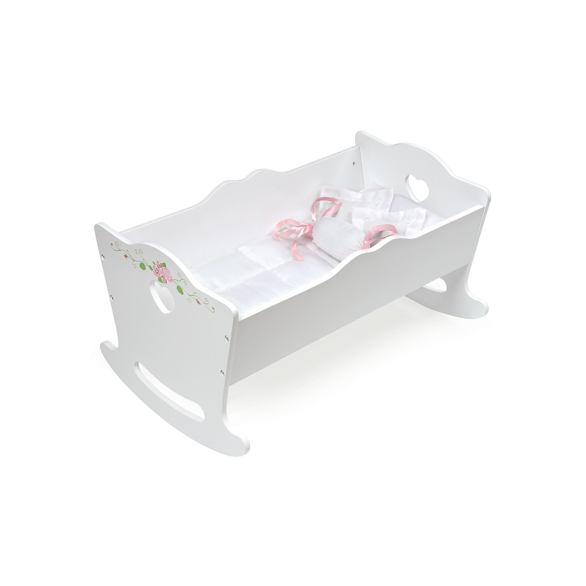 Badger Basket White Rose Wooden Doll Cradle