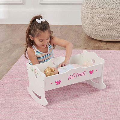 Badger Basket White Rose Wooden Doll Cradle