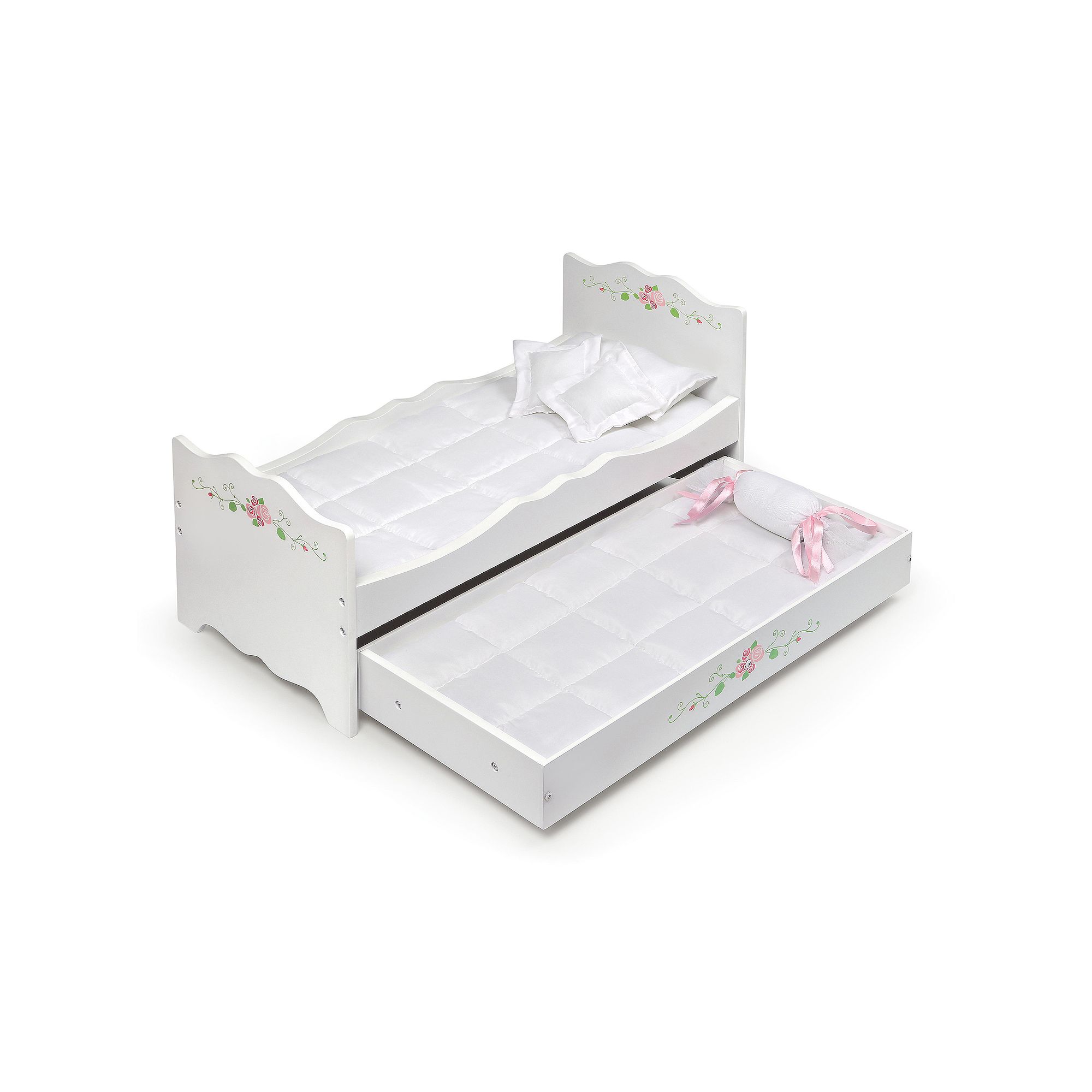 Badger Basket White Rose Wooden Doll Bed with Trundle