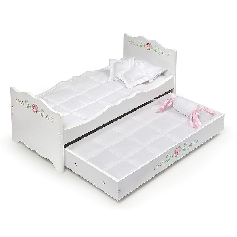 99273505 Badger Basket White Rose Wooden Doll Bed with Trun sku 99273505
