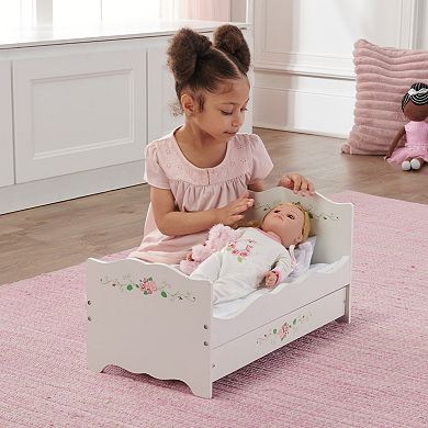 Badger Basket White Rose Wooden Doll Bed with Trundle