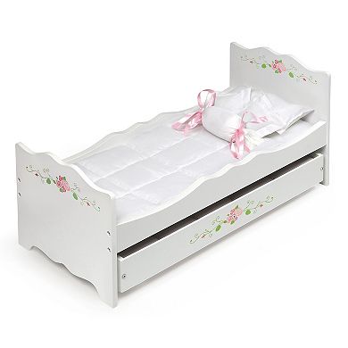 Badger Basket White Rose Wooden Doll Bed with Trundle