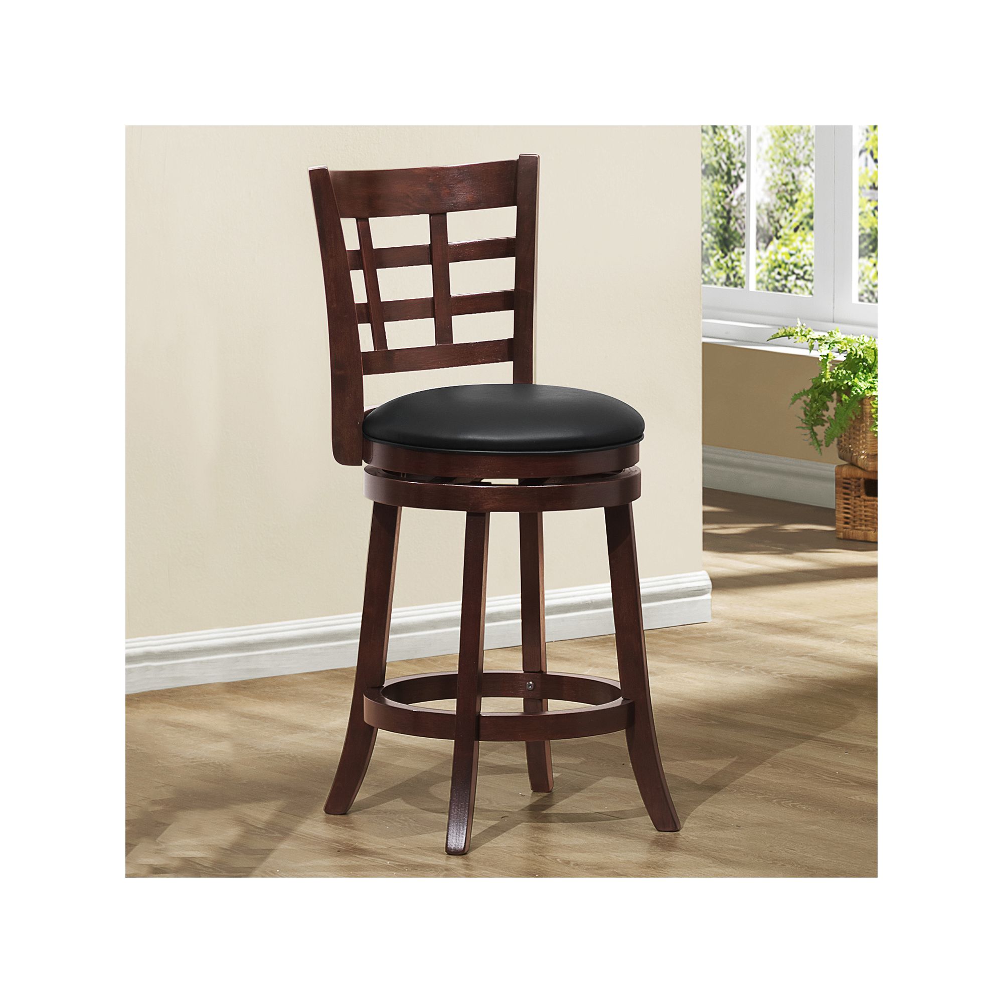 HomeVance Espresso Lattice Back Swivel Counter Chair, Brown