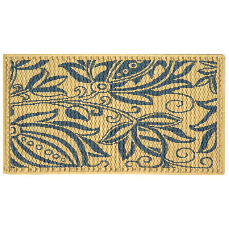 Safavieh Courtyard Natural and Blue 6'7" x 6'7" Round Outdoor Area Rug