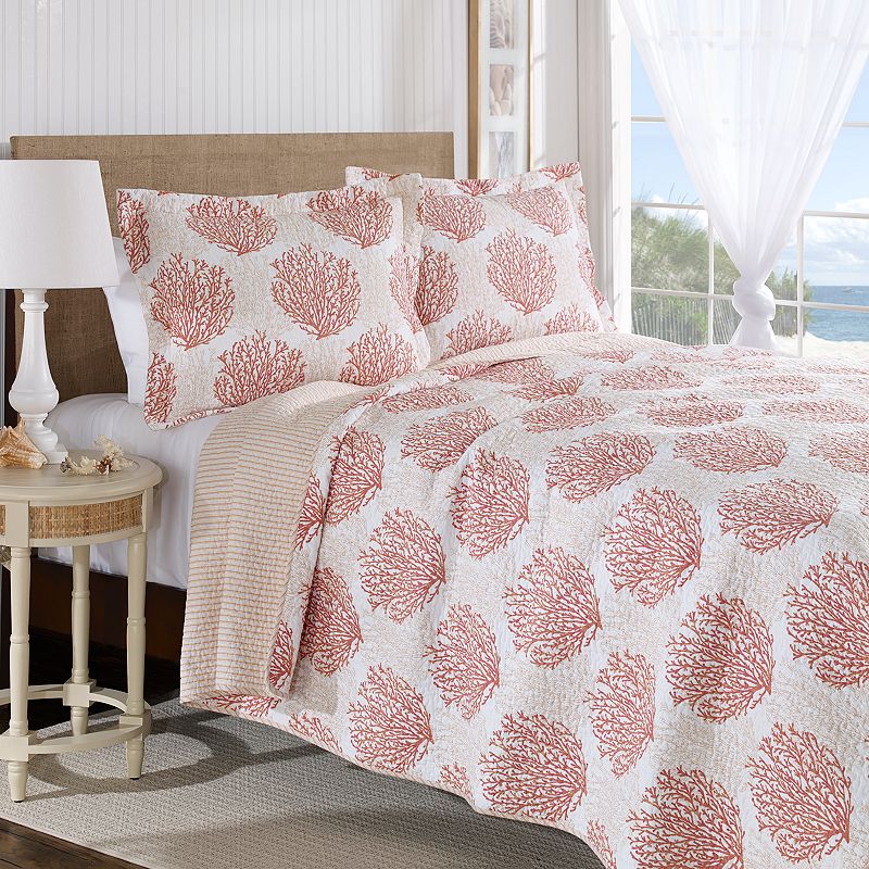 Laura Ashley Coral Coast Reversible Quilt Set, Pink, Twin