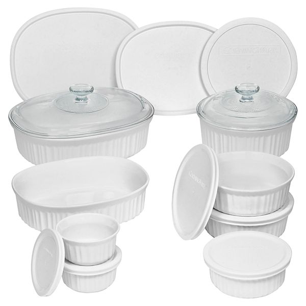 CorningWare French White 7-Pc Ceramic Bakeware Set with Lids, Chip and  Crack Resistant Stoneware Baking Dish, Microwave, Dishwasher, Oven, Freezer  and Fridge Safe