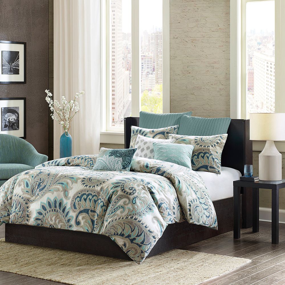 Full/Queen Blue Details about   INK+IVY Mira 200TC Comforter Set 