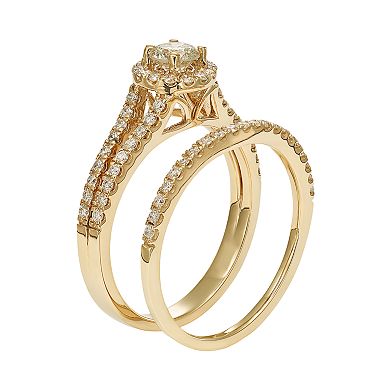 IGL Certified Diamond Halo Engagement Ring Set in 14k Gold (1 Carat T.W.)