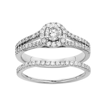 The Regal Collection IGL Certified Diamond Halo Engagement Ring Set in 14k Gold (1 Carat T.W.)