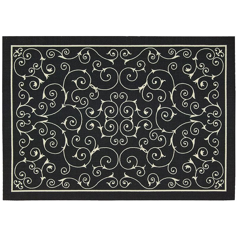 Nourison Home & Garden Scroll Indoor Outdoor Rug, Black, 8X11 Ft