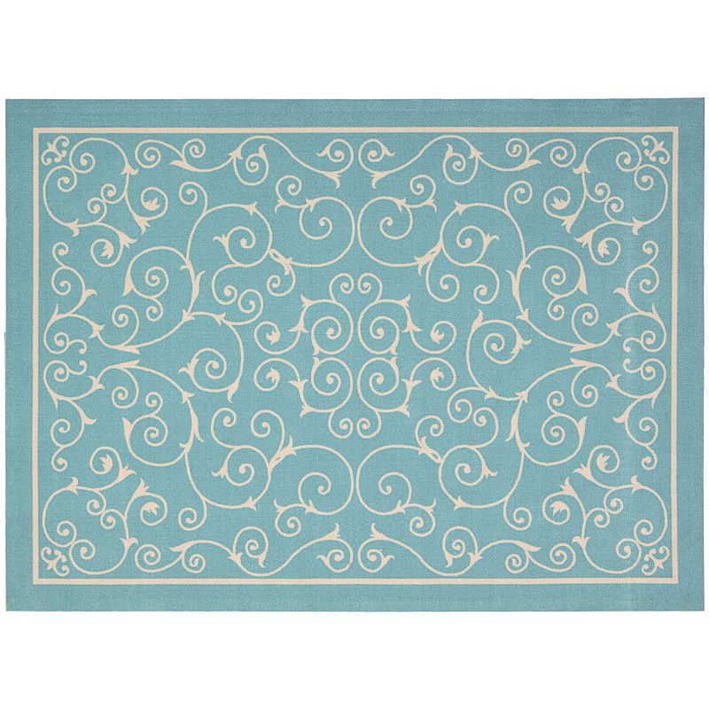 Nourison Home & Garden Scroll Indoor Outdoor Rug, Blue, 8X11 Ft