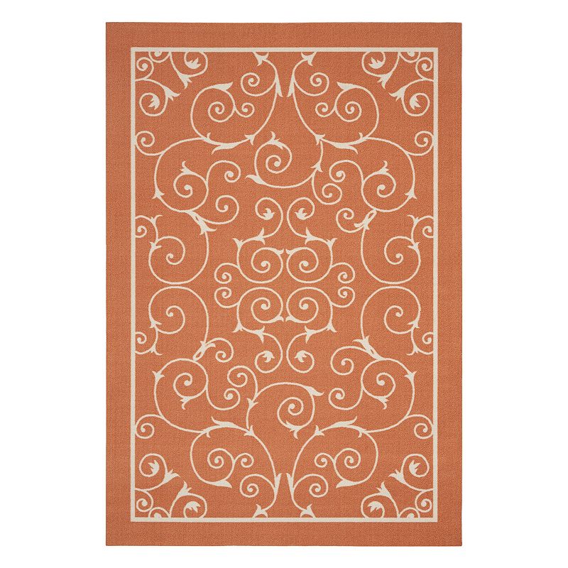 Nourison Home & Garden Scroll Indoor Outdoor Rug, Orange, 8X11 Ft