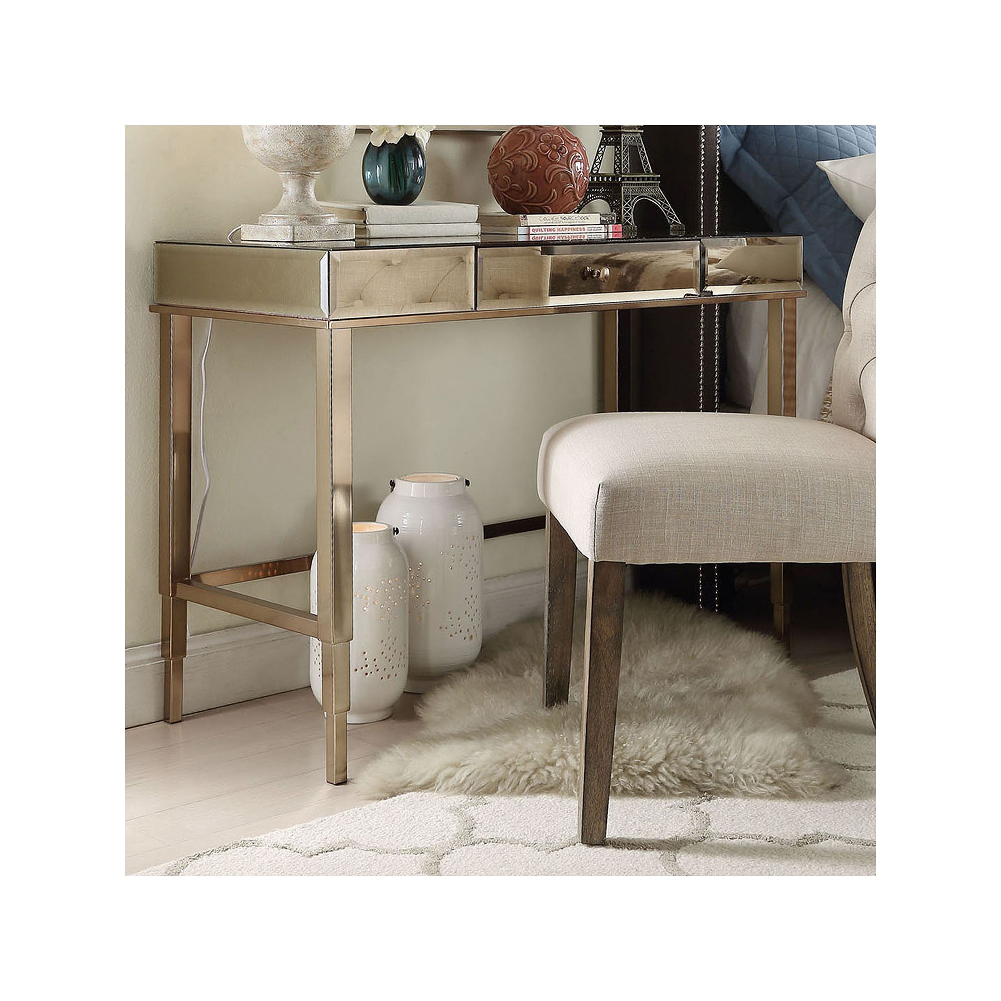 HomeVance Eleos Mirrored Desk, Gold