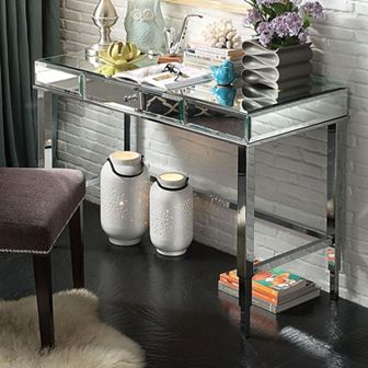 HomeVance Eleos Metal Mirrored Desk