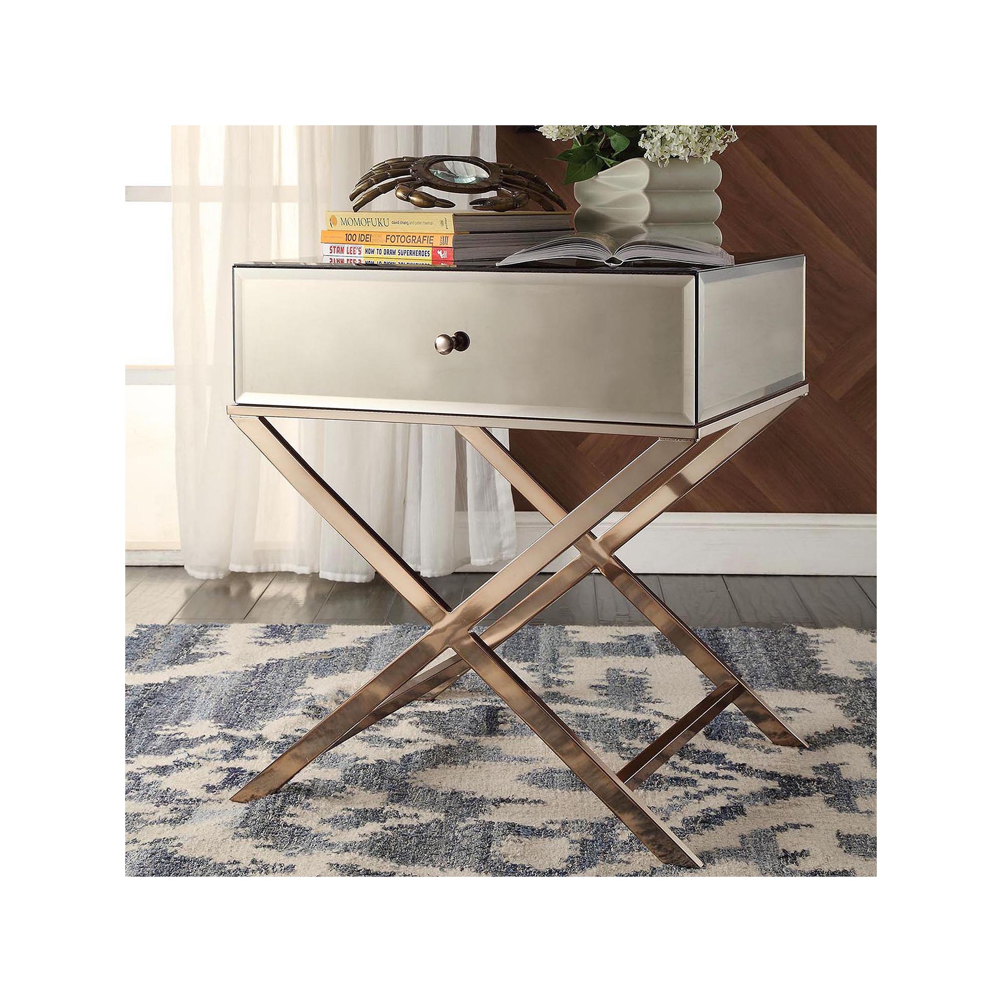 HomeVance Eleos Mirrored Gold Tone Campaign Accent Table
