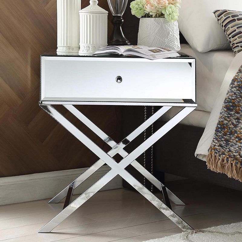 HomeVance Eleos Mirrored Silver Tone Campaign Accent Table, Clrs