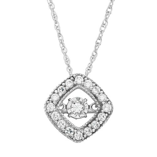 Dancing Love 1/4 Carat T.W. Diamond 10k White Gold Halo Pendant Necklace