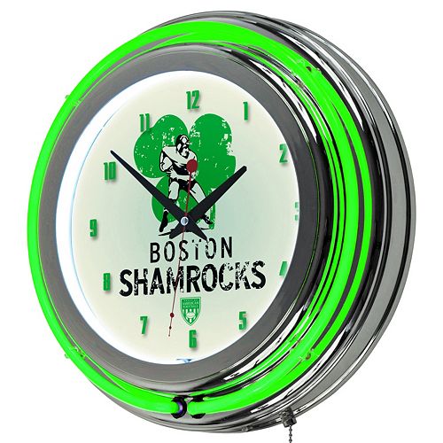 Boston Shamrocks Chrome Double-Ring Neon Wall Clock