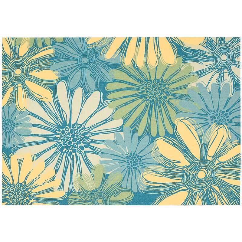 Nourison Home & Garden Daisy Floral Indoor Outdoor Rug, Blue, 8X11 Ft