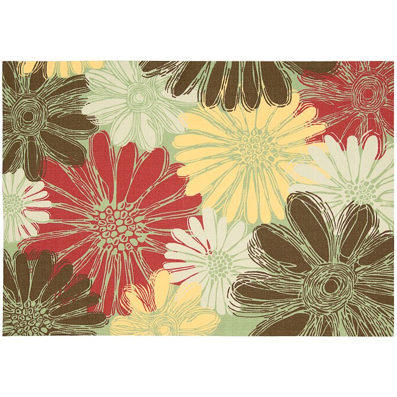 Nourison Home & Garden Daisy Floral Indoor Outdoor Rug, Green, 5X7.5 Ft