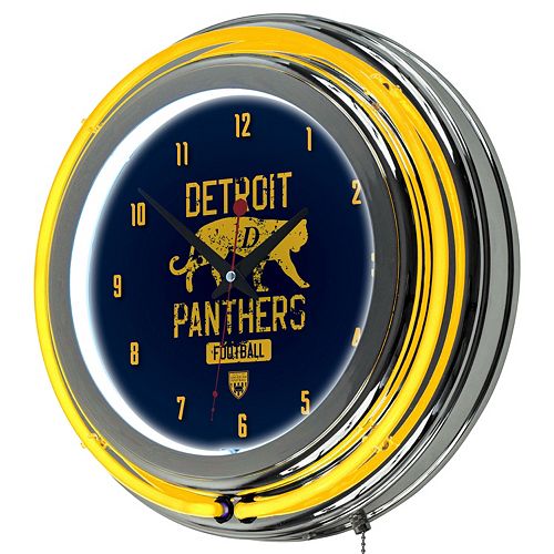 Detroit Panthers Chrome Double-Ring Neon Wall Clock