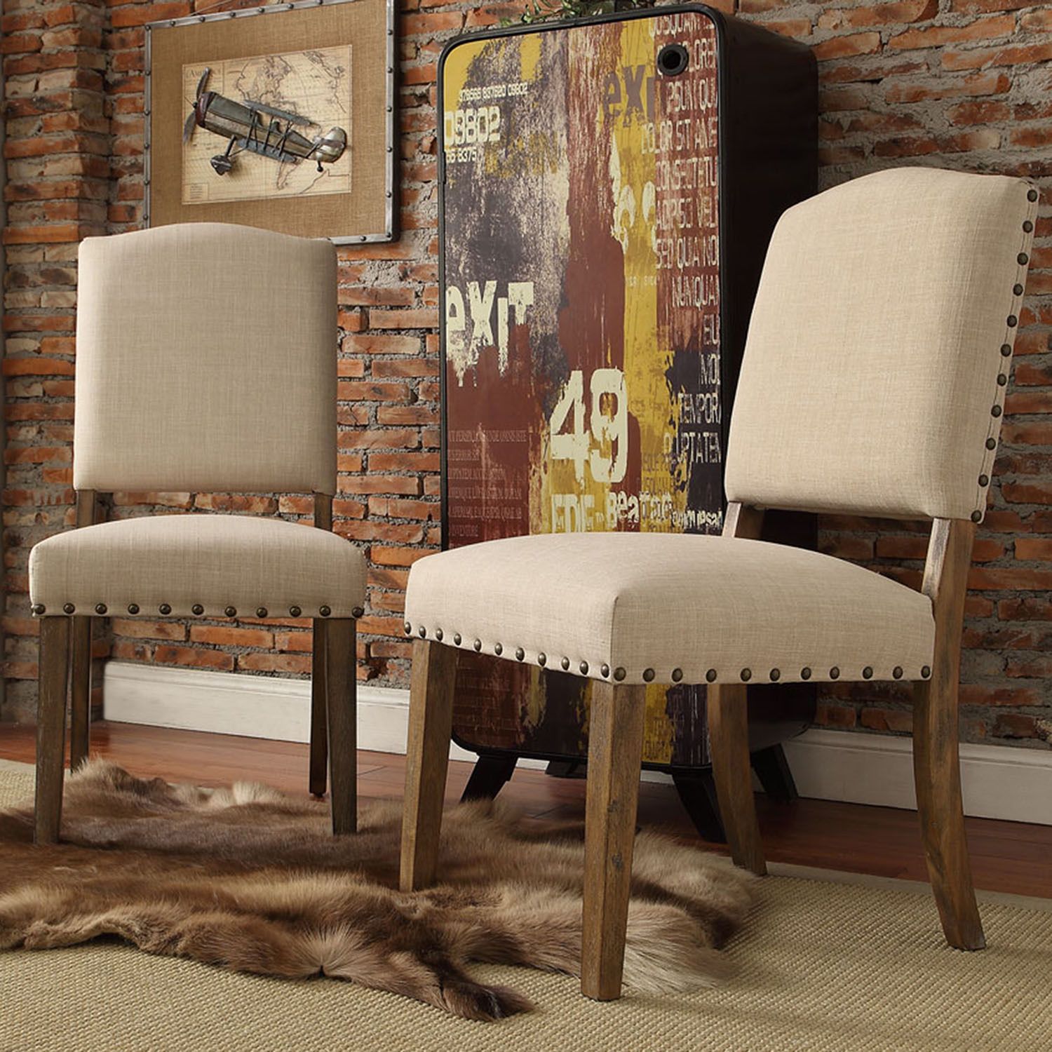 HomeVance Acadian 2 Piece Nailhead Side Chair Set   2160702 Oatmeal