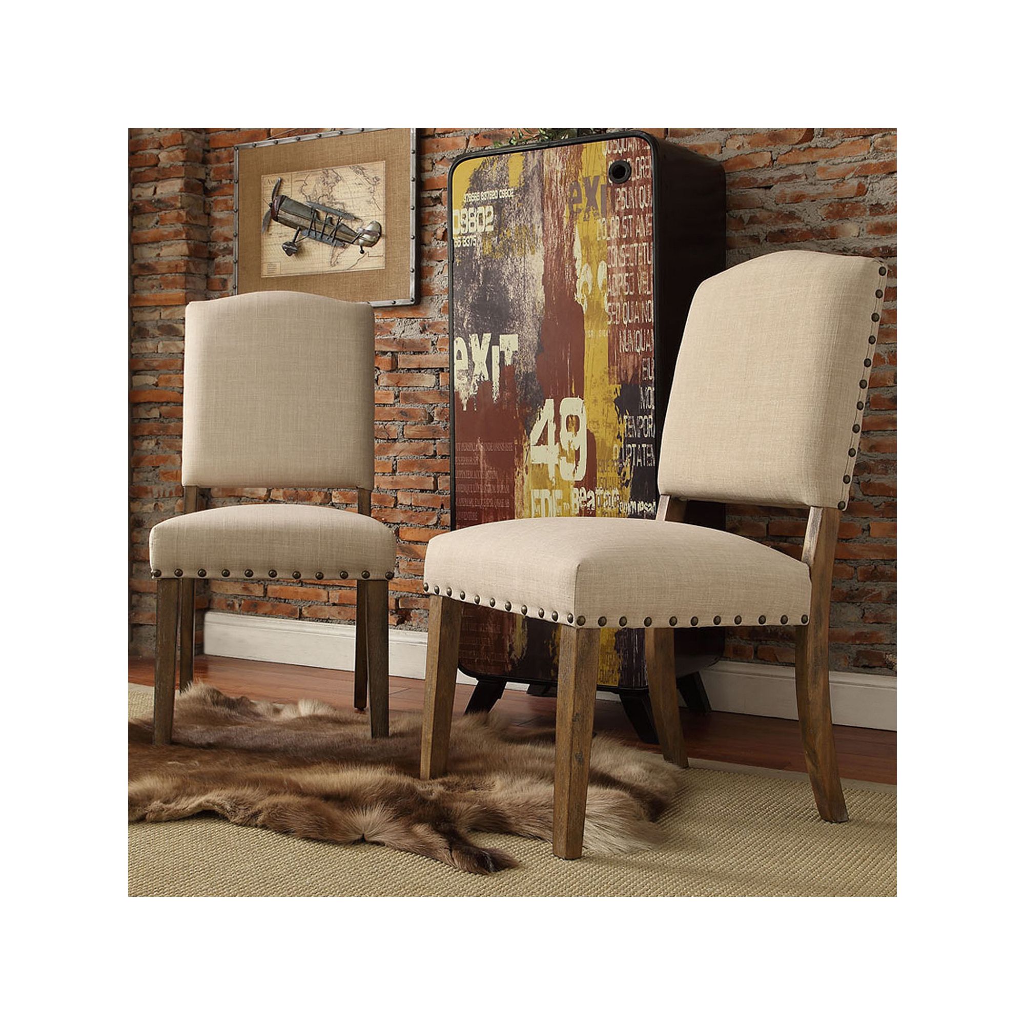 HomeVance Acadian 2-piece Nailhead Side Chair Set, Oatmeal