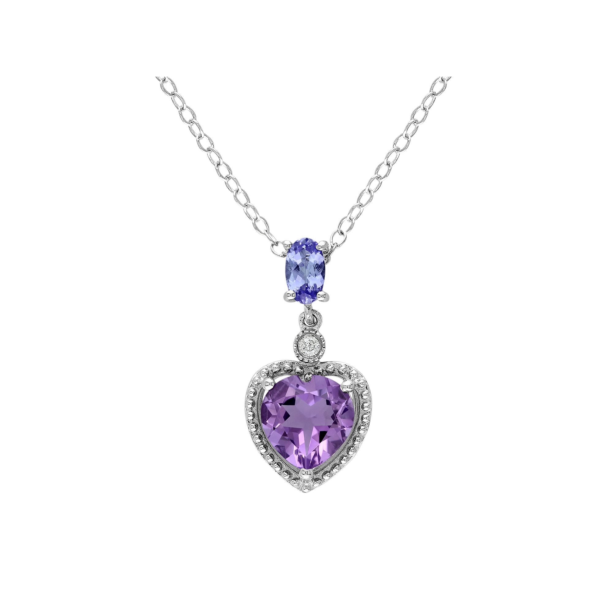 Stella Grace Amethyst, Tanzanite & Diamond Accent Sterling Silver Heart Pe