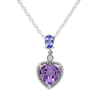 Stella Grace Amethyst, Tanzanite & Diamond Accent Sterling Silver Heart Pendant Necklace