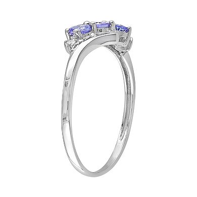 Stella Grace Tanzanite & Diamond Accent 10k White Gold 3-Stone Bypass Ring