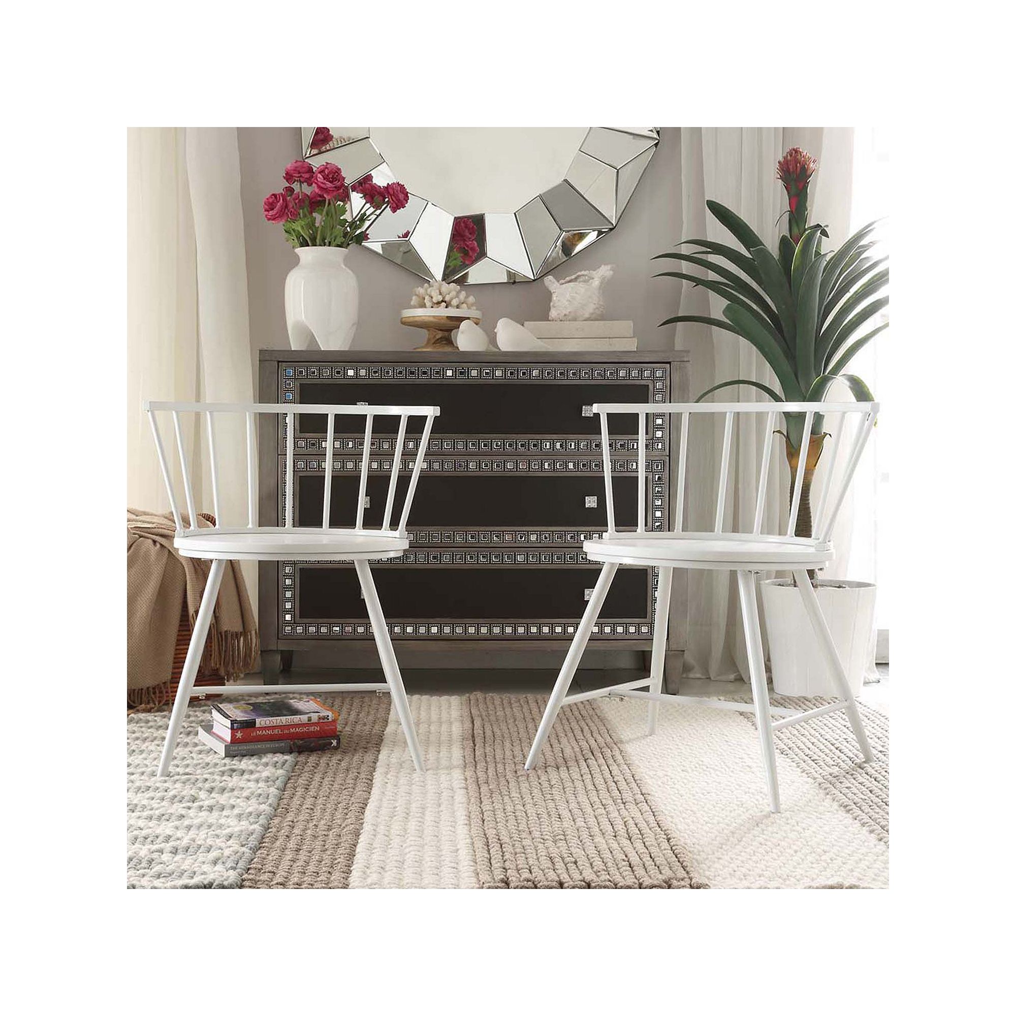 HomeVance Emmet 2-piece Low Back Windsor Chair Set, White