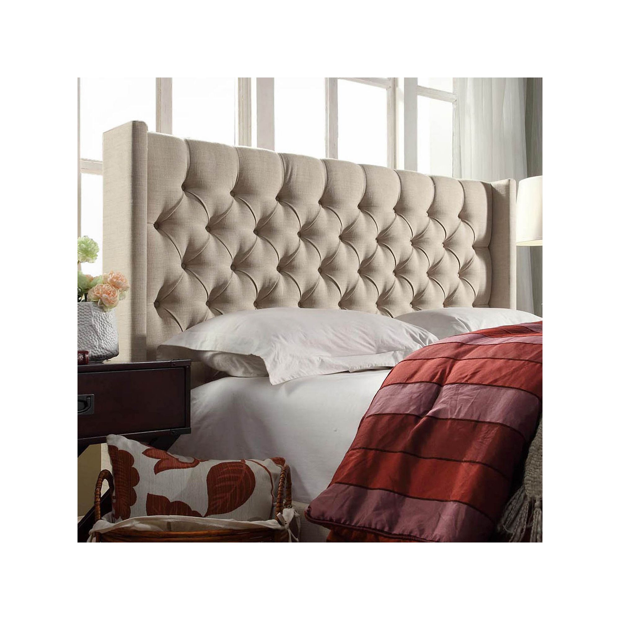 HomeVance Stanford Heights Tufted Wingback Headboard, Oatmeal