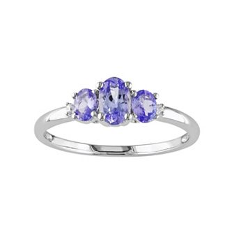 Stella Grace Tanzanite & Diamond Accent 10k White Gold 3-Stone Ring
