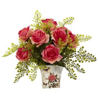 nearly natural Rose & Maiden Hair Floral Planter