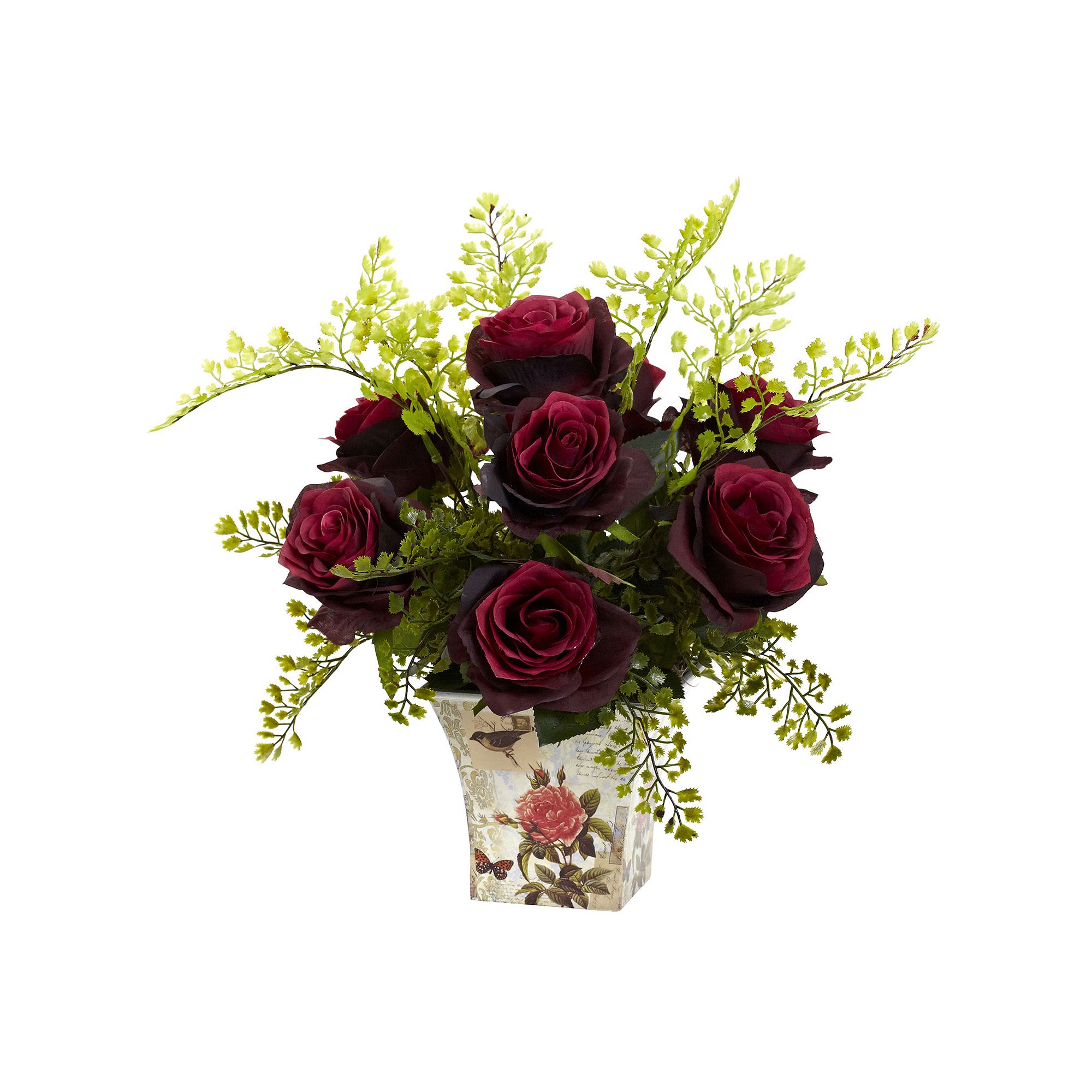 nearly natural Rose & Maiden Hair Floral Planter, Purple