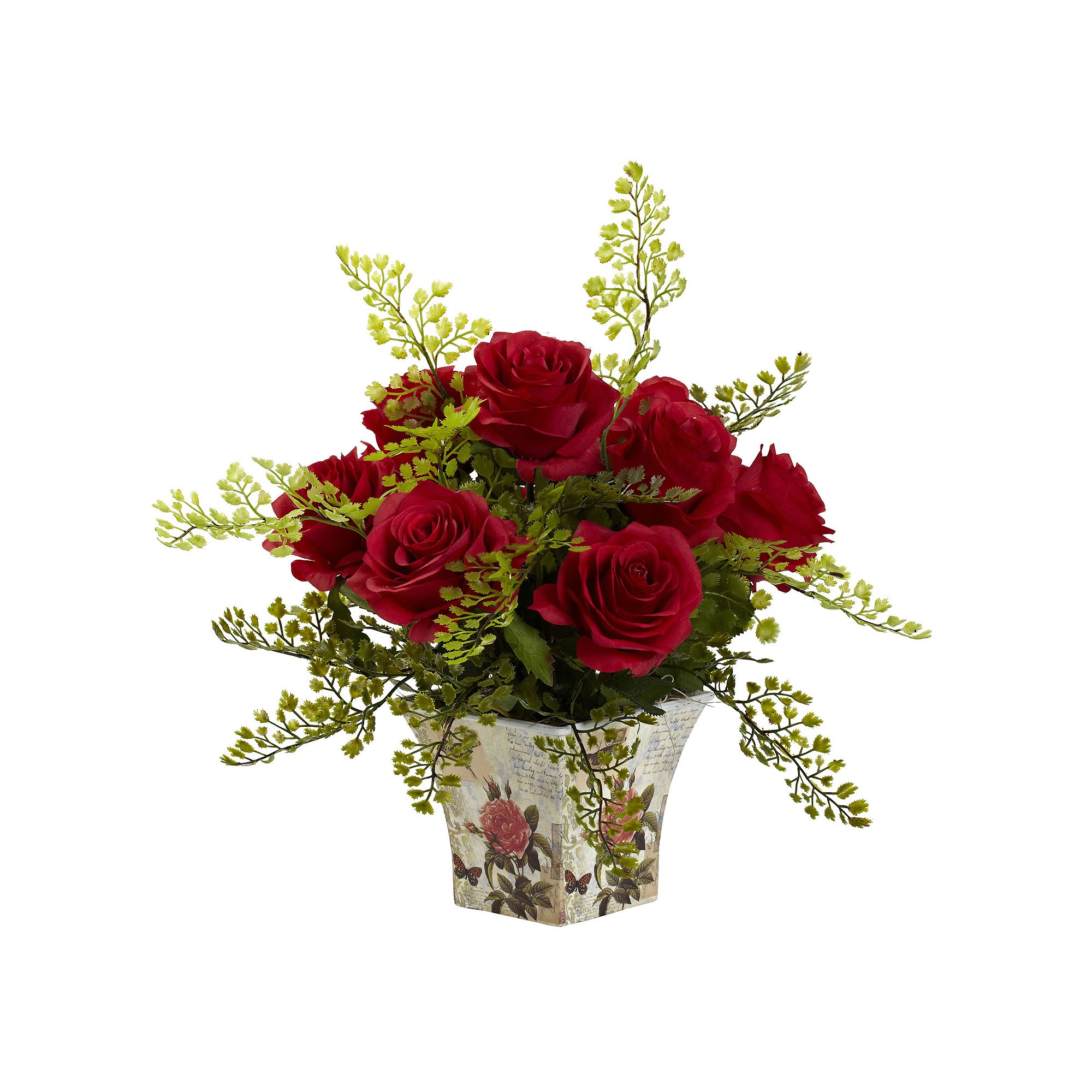 nearly natural Rose & Maiden Hair Floral Planter, Red