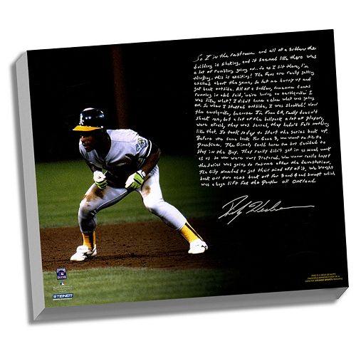 Steiner Sports Oakland Athletics Rickey Henderson World Series Earthquake Facsimile 22″ x 26″ Stretched Story Canvas