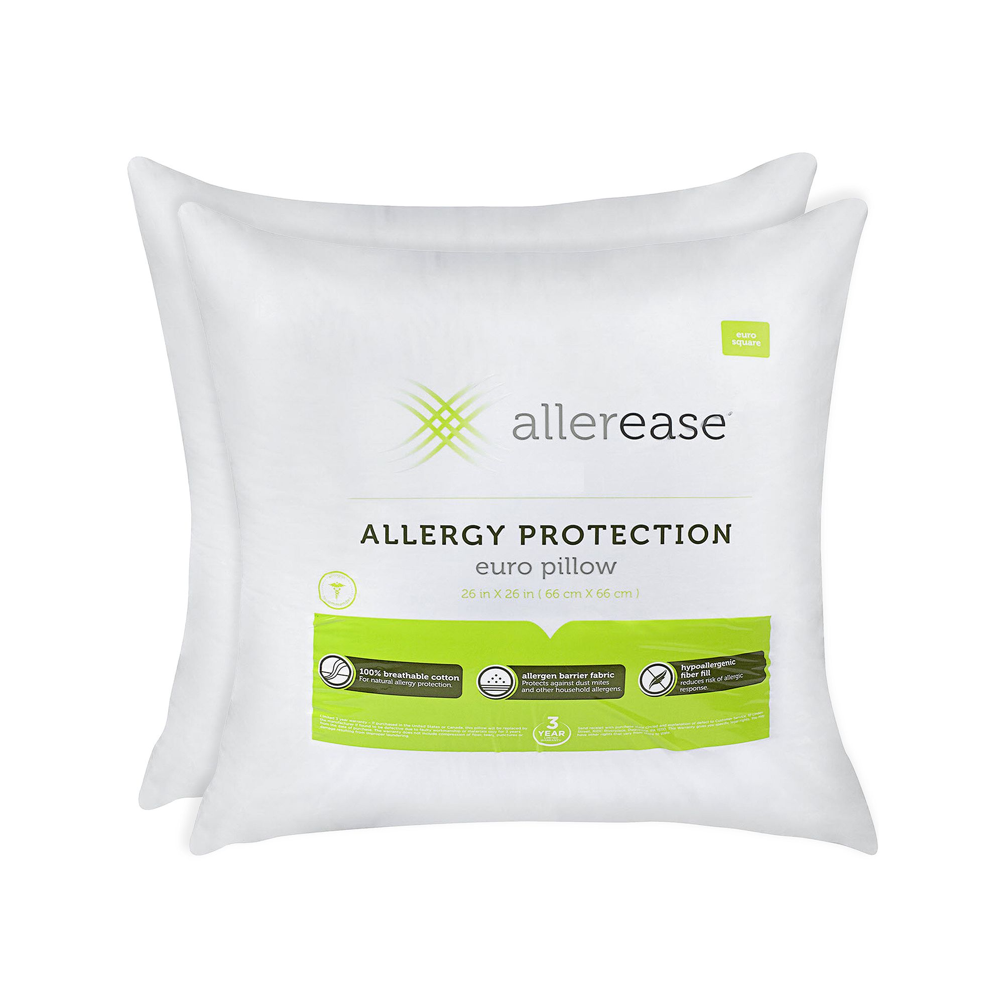 AllerEase 2-pk. Allergy Protection Euro Pillows, White