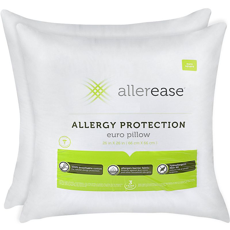Allerease 2-pk. Allergy Protection Euro Pillows, White, STD PILLOW