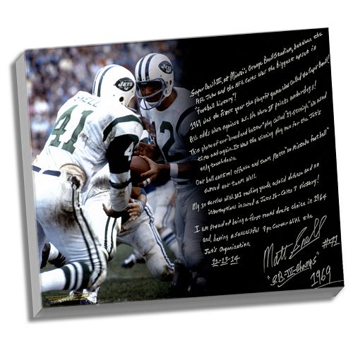 Steiner Sports New York Jets Matt Snell Super Bowl III Facsimile 22″ x 26″ Stretched Story Canvas