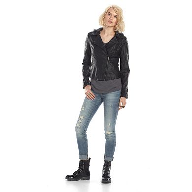 Women's Rock & Republic® Hooded Faux-Leather Moto Jacket