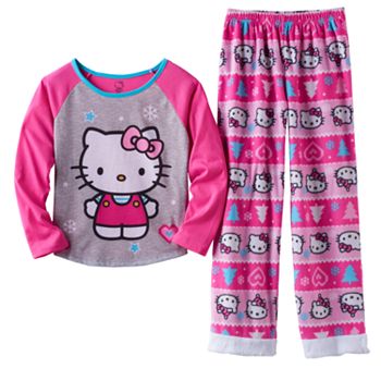 Komar Kids Girls 4 Piece Cotton Pajamas Sleepwear Set with Shorts and Pants 6, Hello Kitty Purple and Pink