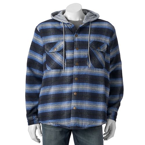 Victory Rugged Wear Plaid Flannel Hooded Shirt Jacket - Men