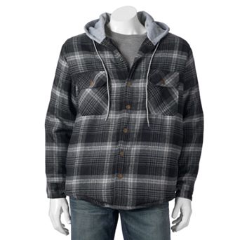 Victory Rugged Wear Plaid Flannel Hooded Shirt Jacket - Men
