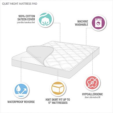 Madison Park Quiet Nights 300 Thread Count Cotton Sateen Waterproof Mattress Pad