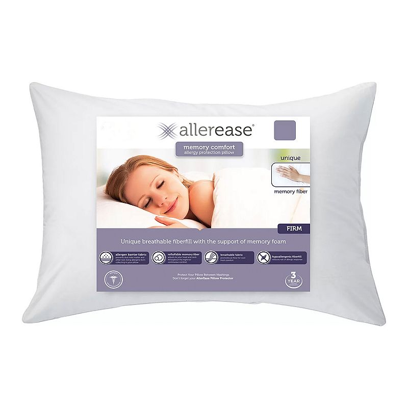 Allerease Custom Comfort Memory Fiber Pillow, White, JUMBO