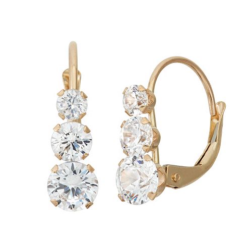 Cubic Zirconia 10k Gold Journey Drop Earrings