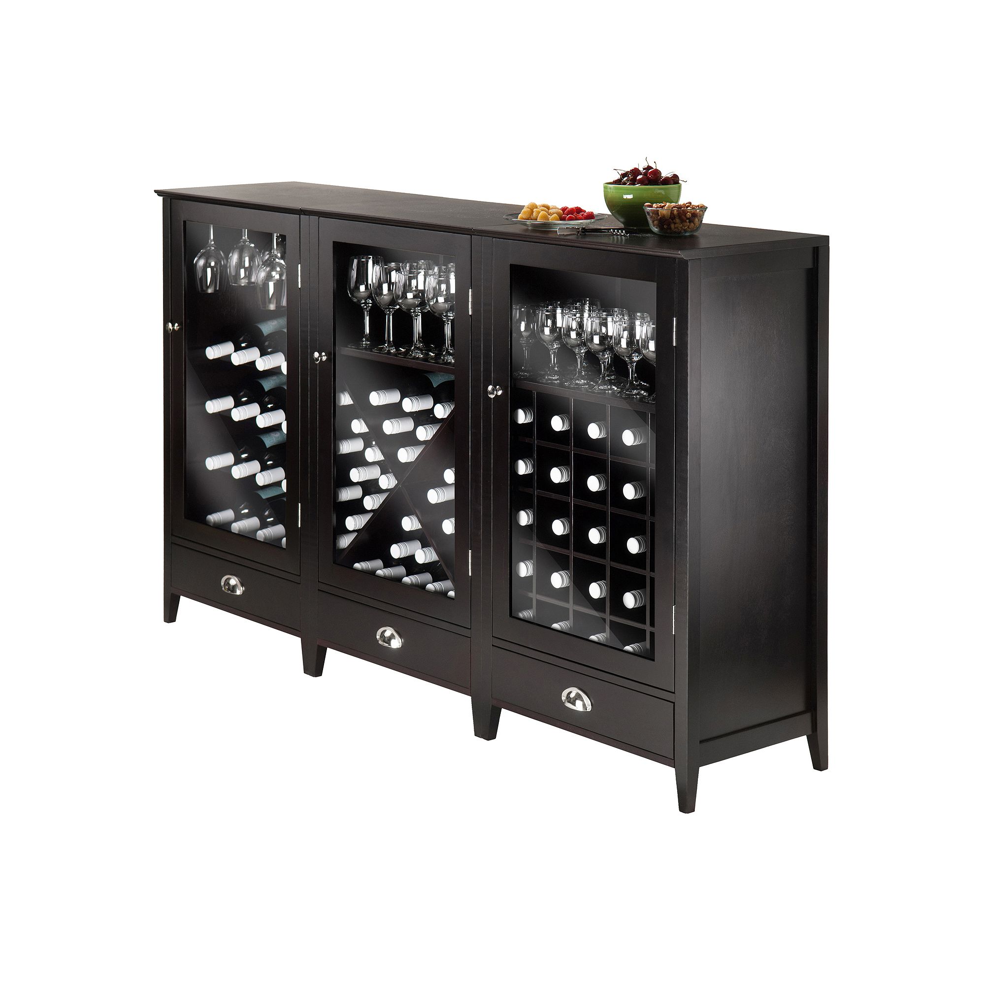 Winsome 3-piece Bordeaux Wine Cabinet Set, Brown