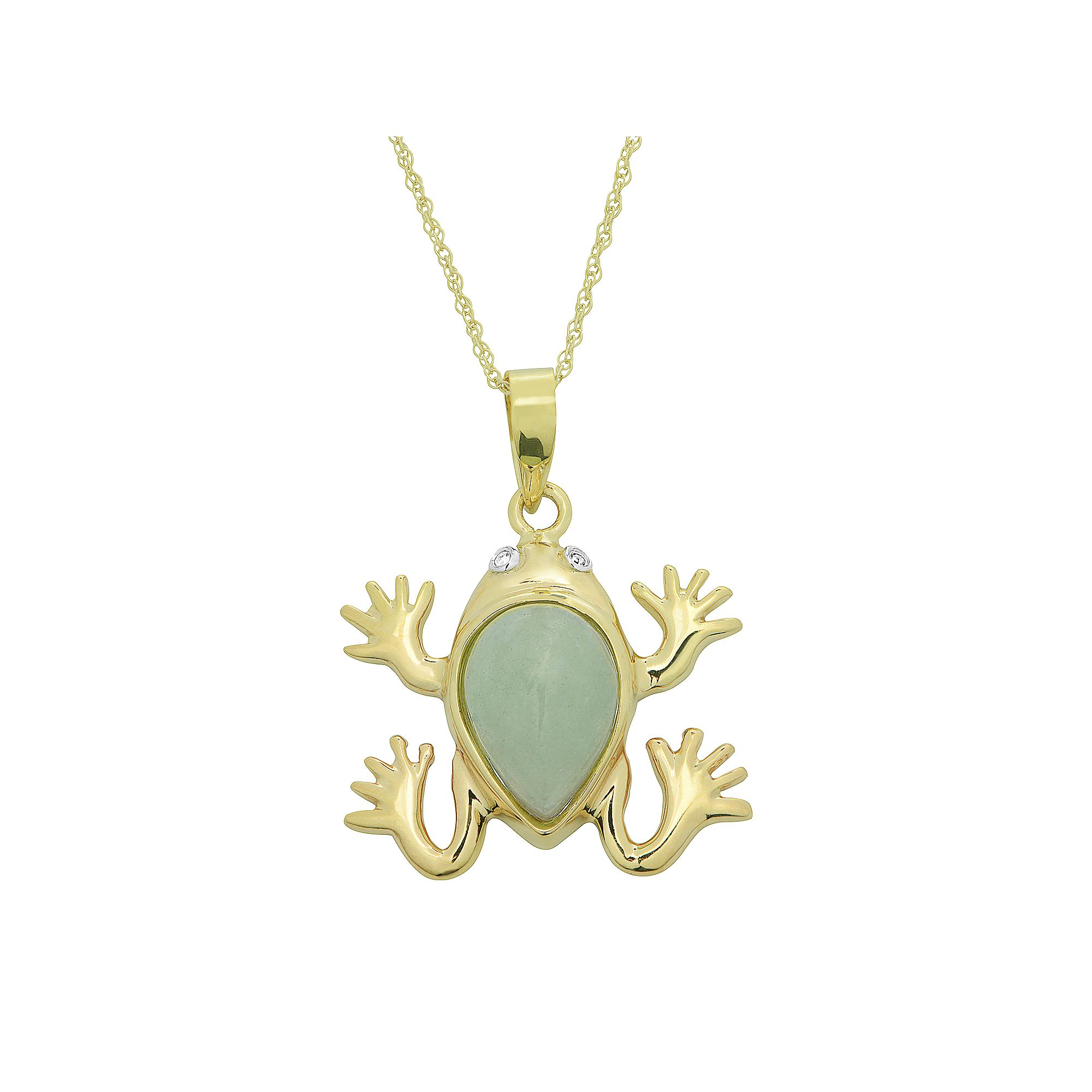 Jade & Diamond Accent 10k Gold Frog Pendant Necklace, Womens, Size: 18,