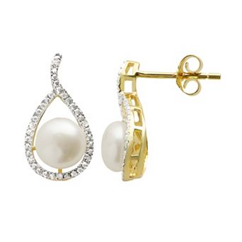 PearLustre by Imperial Freshwater Cultured Pearl Diamond Accent 14k Gold Over Silver Teardrop Stud Earrings